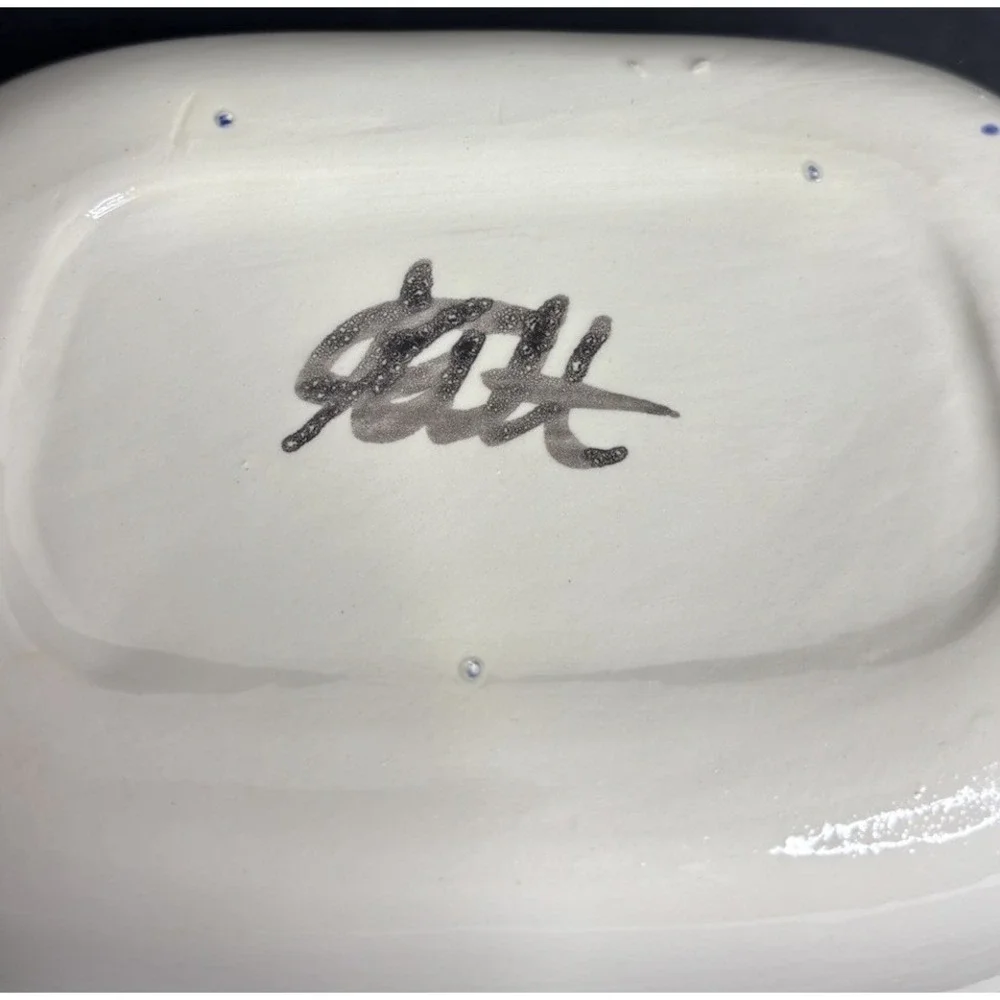 Studio Pottery Bowl Small Serving Asparagus Design Handmade Painted Signed